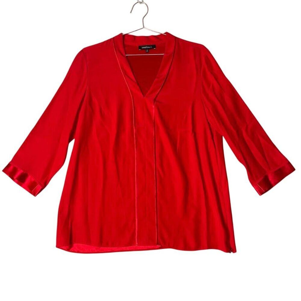 Lafayette 148 blouse Women's Red silk 3/4 Sleeve Size 12